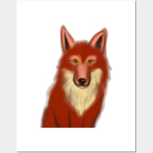 Cute Red Wolf Drawing Posters and Art